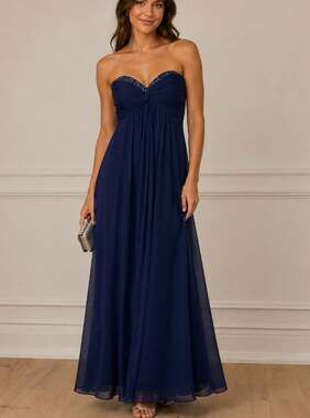David's Bridal Chiffon Strapless Beaded Bridesmaid Event Dress Marine 10